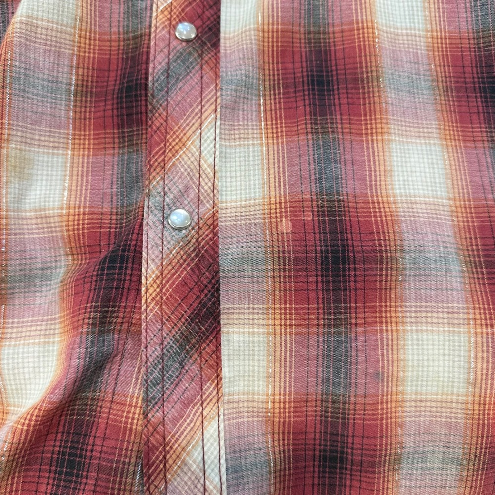 Wrangler Western Pearl Snap Shirt Women XXL Red Plaid Lurex Shimmer L/S READ - Picture 8 of 8